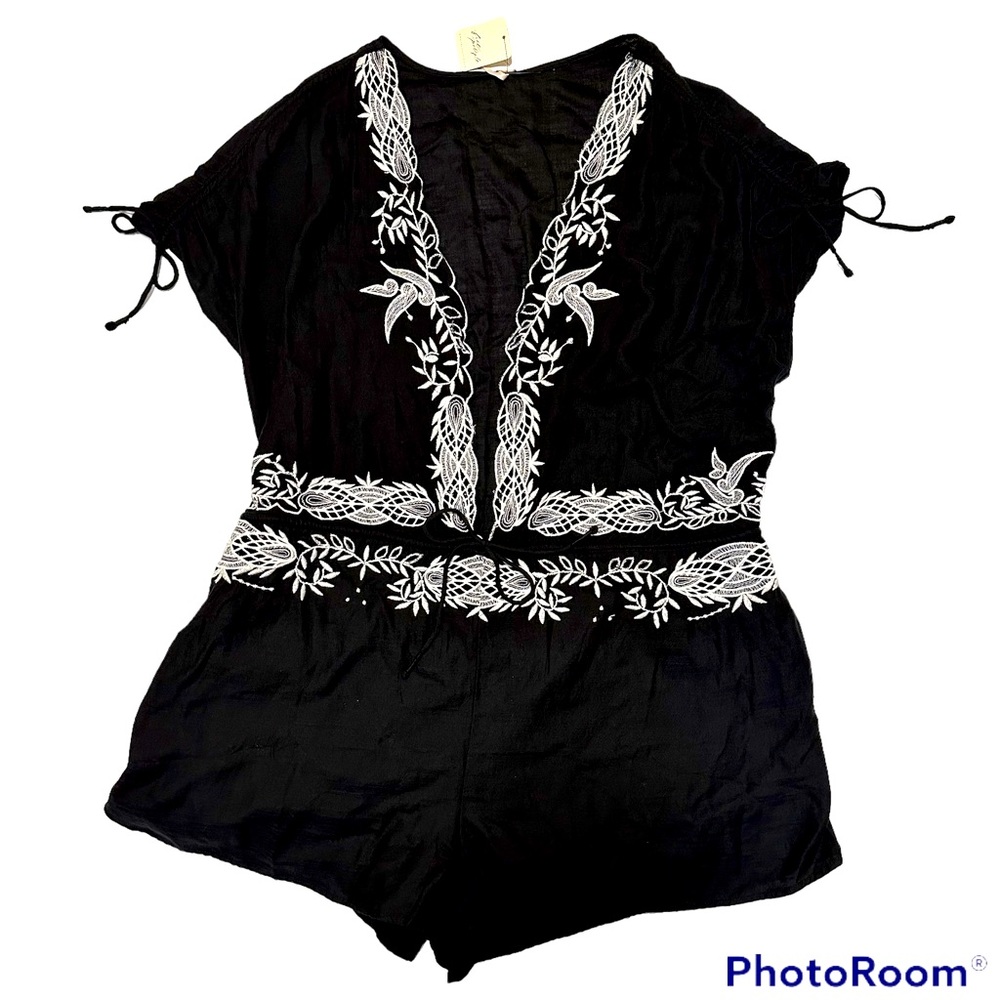 Free People NWT Weila Black Embroidered Romper SZ L